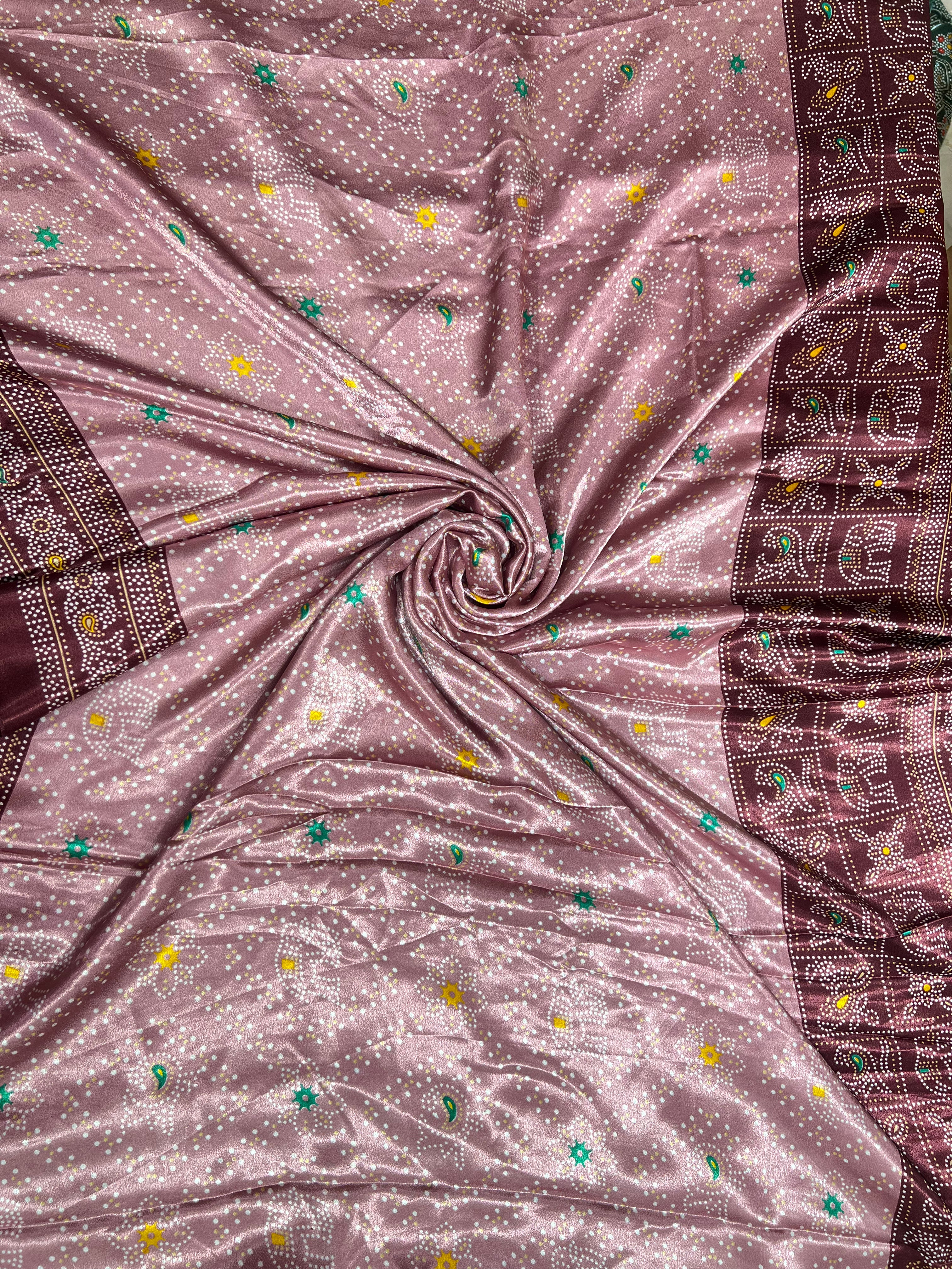 Dusty Pink Crystal Crepe Dotted Print Saree with Beautiful Border & Pallu - Anita Jain Fashions