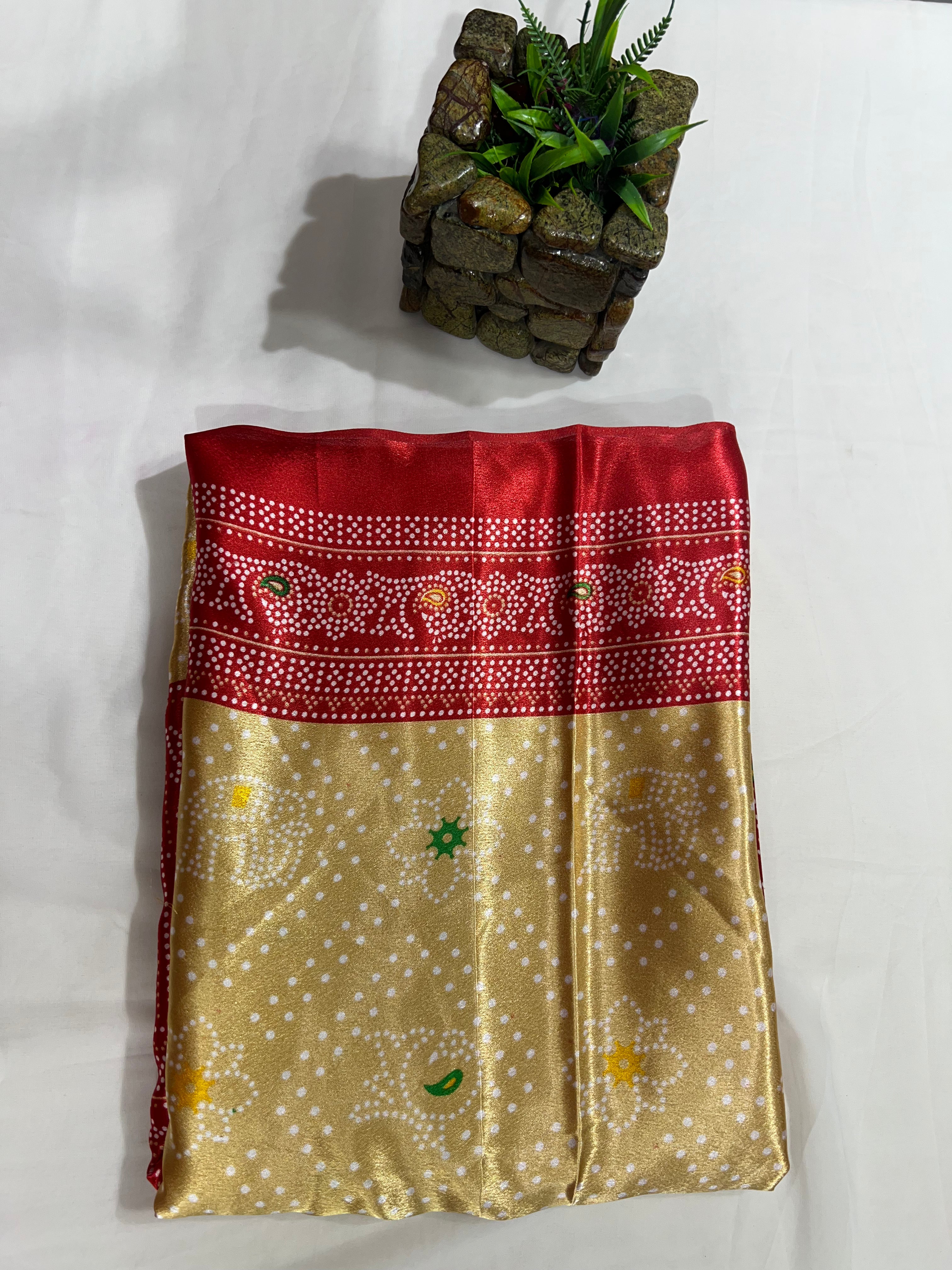 Chiku Crystal Crepe Dotted Print Saree with Beautiful Border & Pallu - Anita Jain Fashions