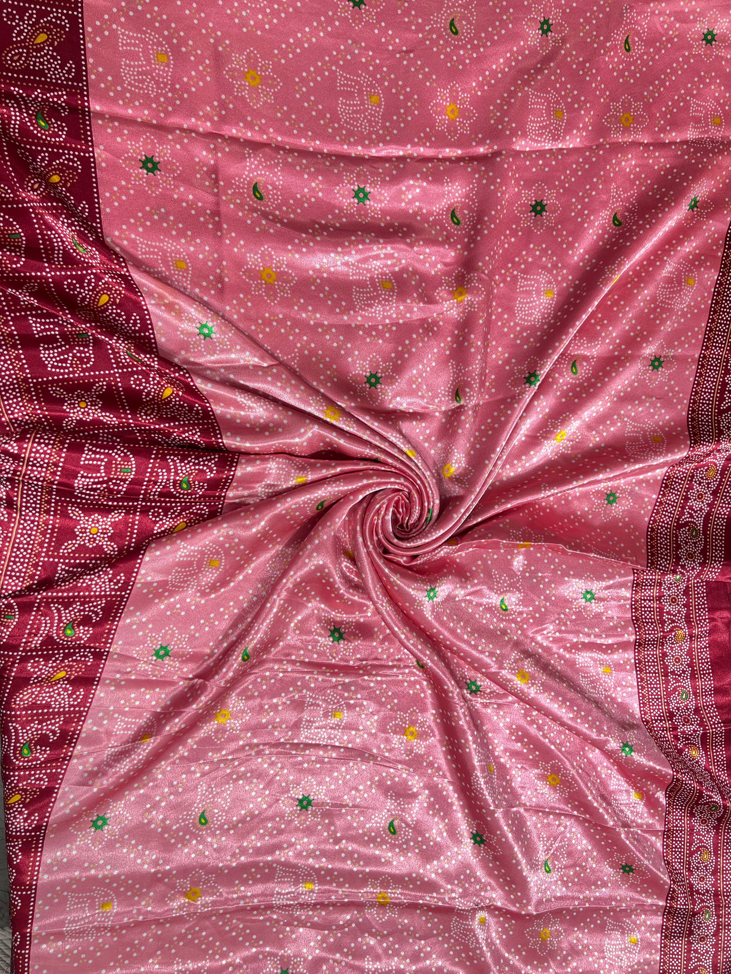 Baby Pink Crystal Crepe Dotted Print Saree with Beautiful Border & Pallu - Anita Jain Fashions