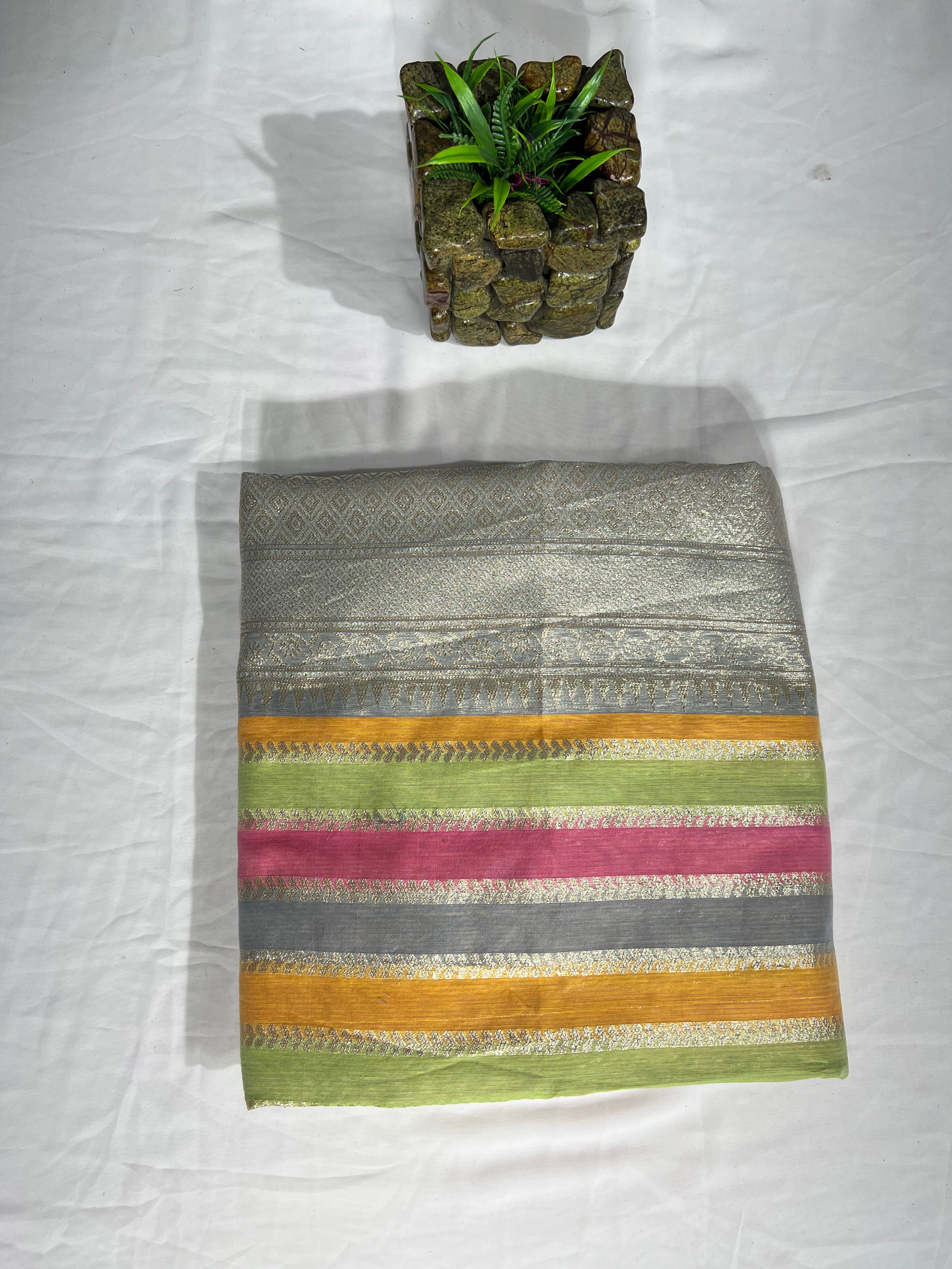 Chanderi Cotton Saree with Beautiful Border & Pallu - Anita Jain Fashions