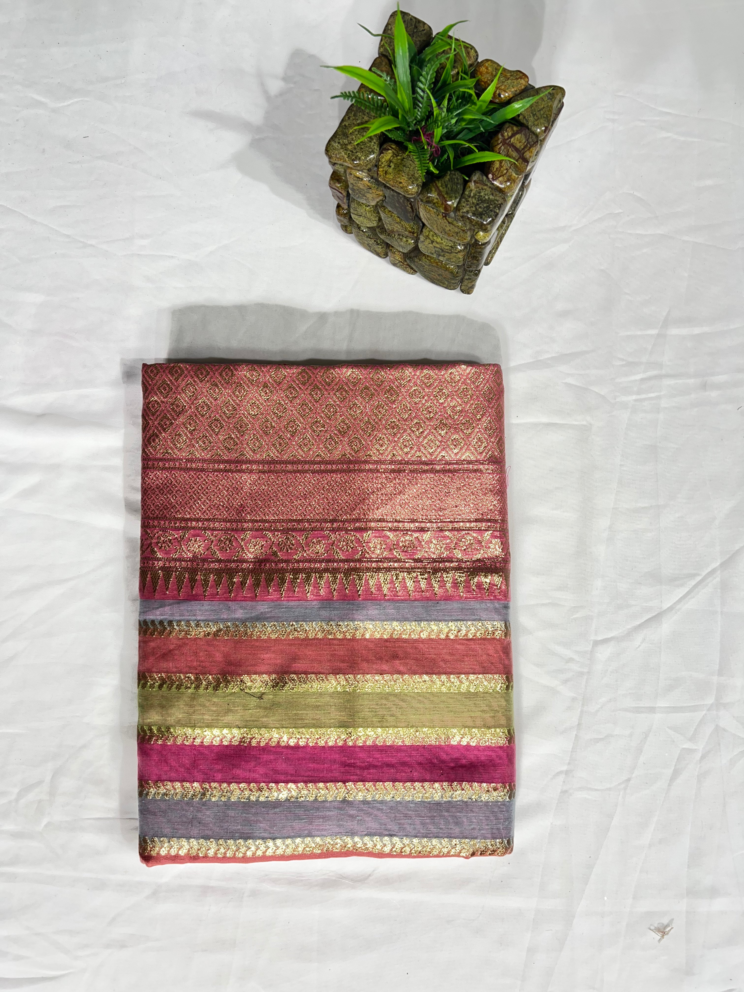 Chanderi Cotton Saree with Elegant Baby Pink Border & Pallu - Anita Jain Fashions