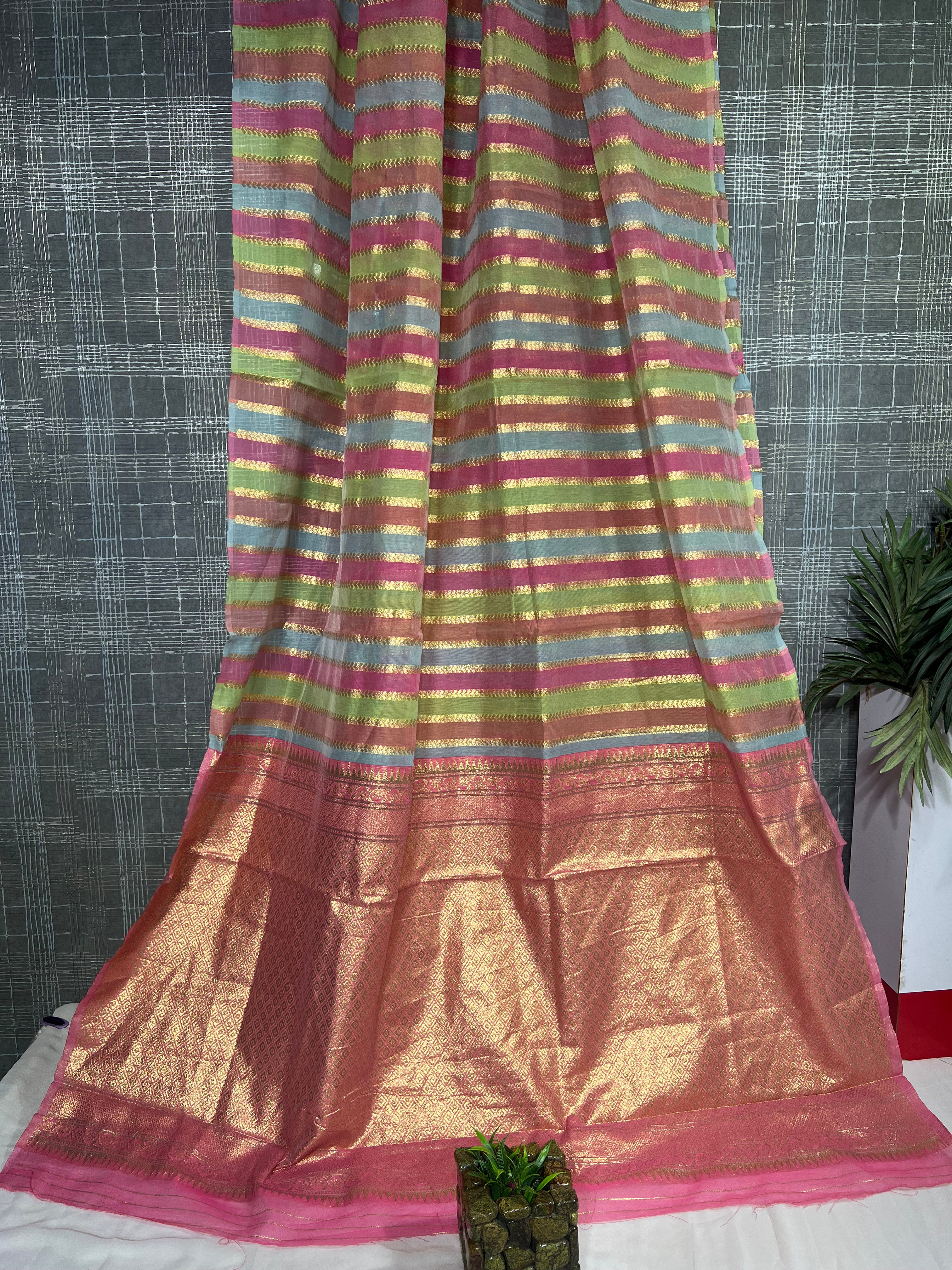 Chanderi Cotton Saree with Elegant Baby Pink Border & Pallu - Anita Jain Fashions