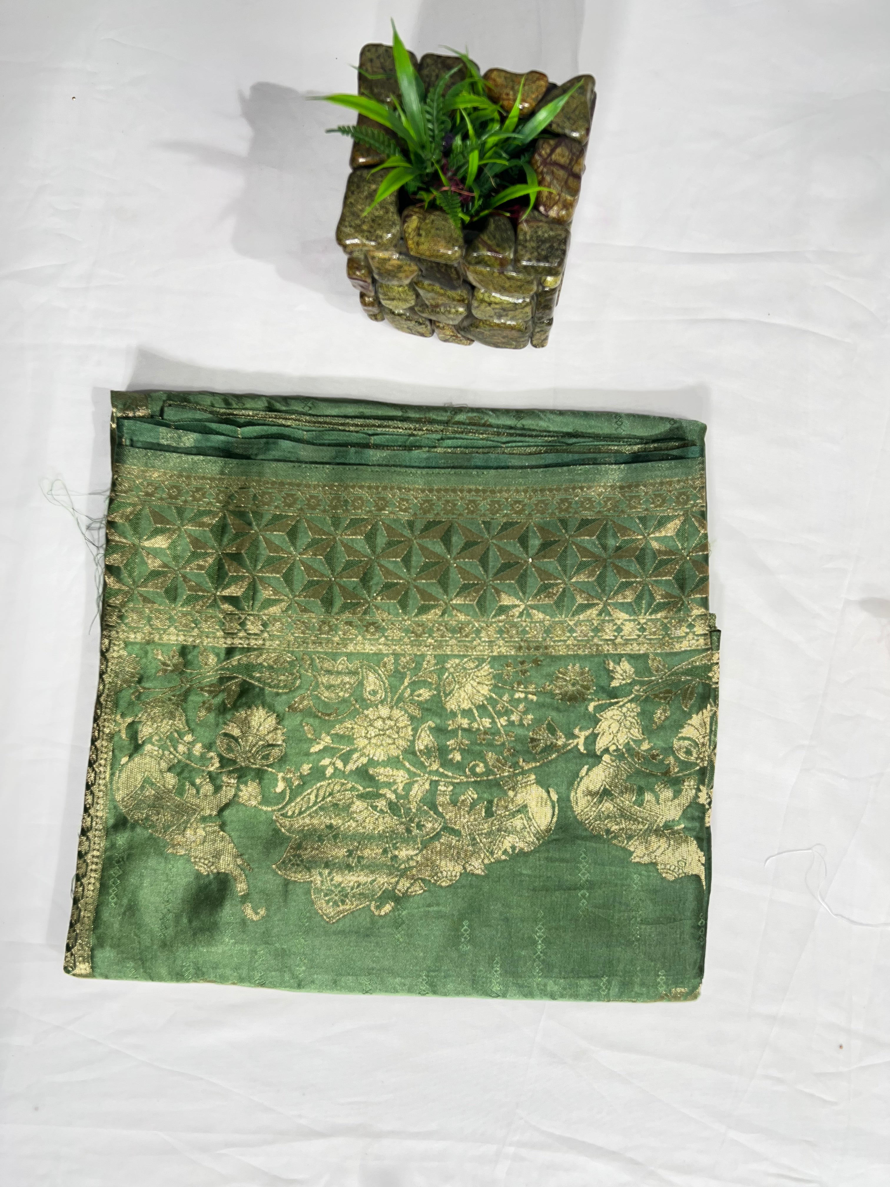 Pista Green Satin Gajji Silk Saree with Beautiful Zari Pallu - Anita Jain Fashions