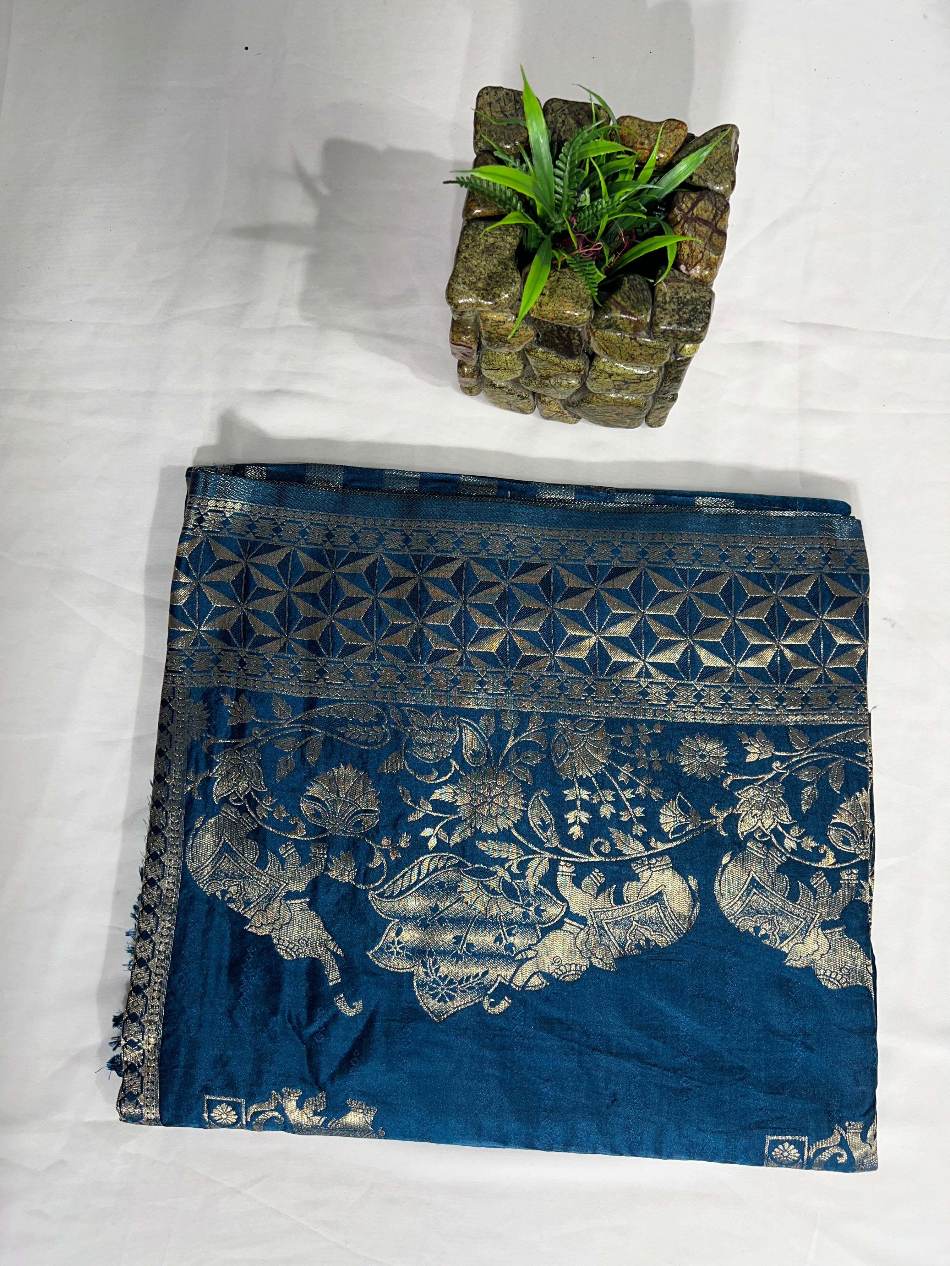 Blue Satin Gajji Silk Saree with Beautiful Zari Pallu - Anita Jain Fashions