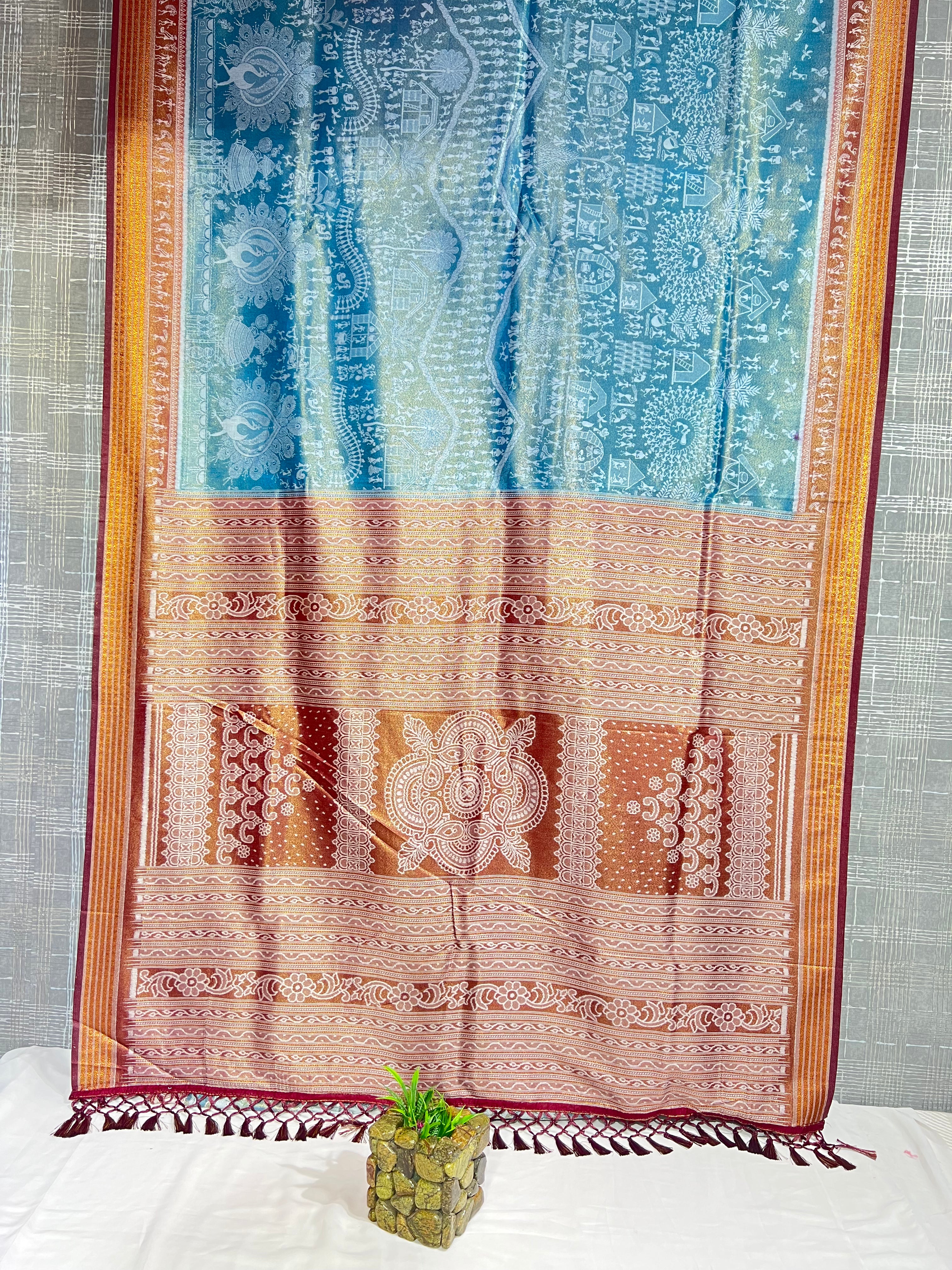 Beautiful Pattu Silk Saree with Full V Wing & Printed Pallu