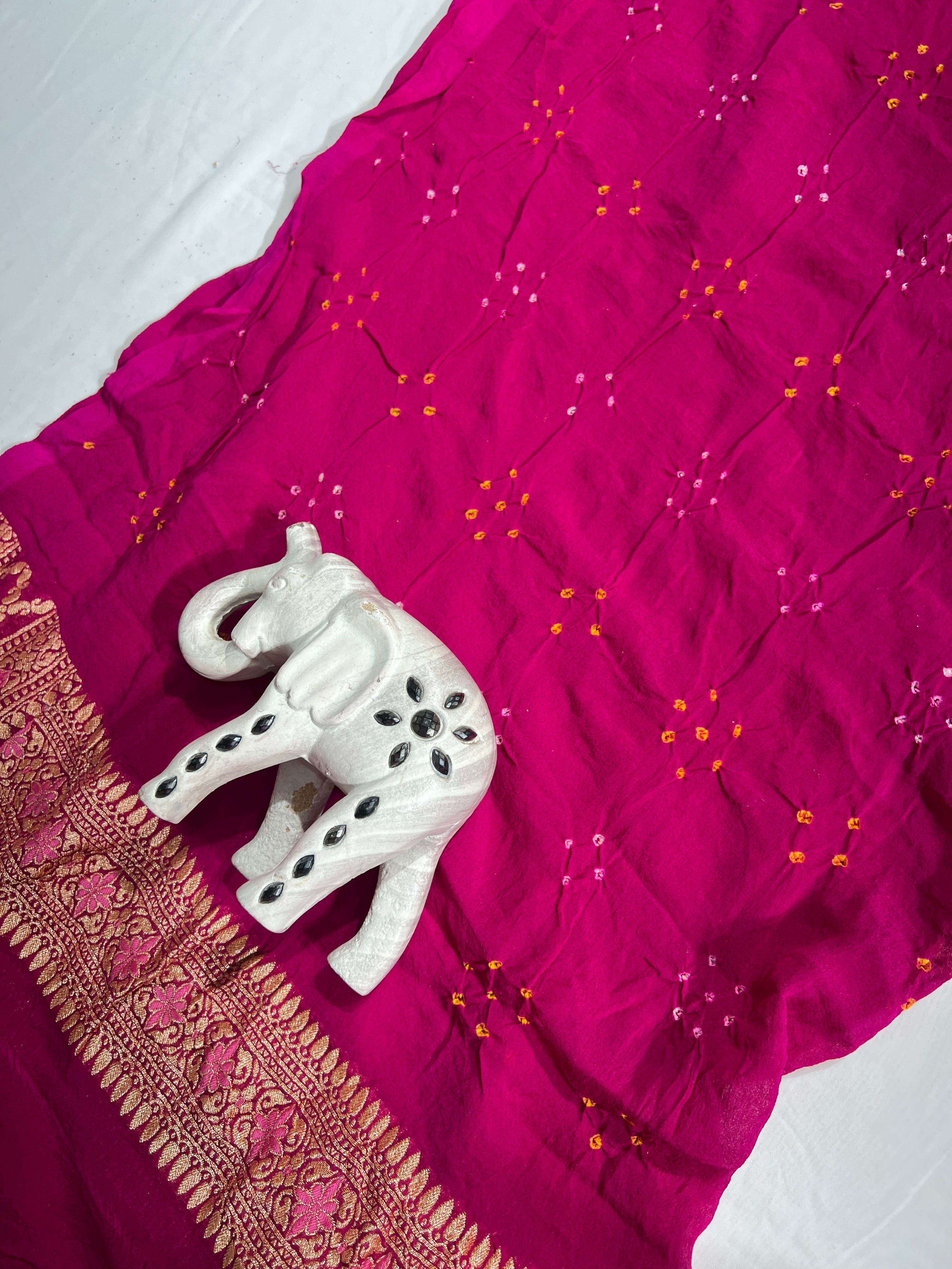 Rani Pink Meenakari Khaddi Georgette Saree with Booty Design Pallu & Blouse