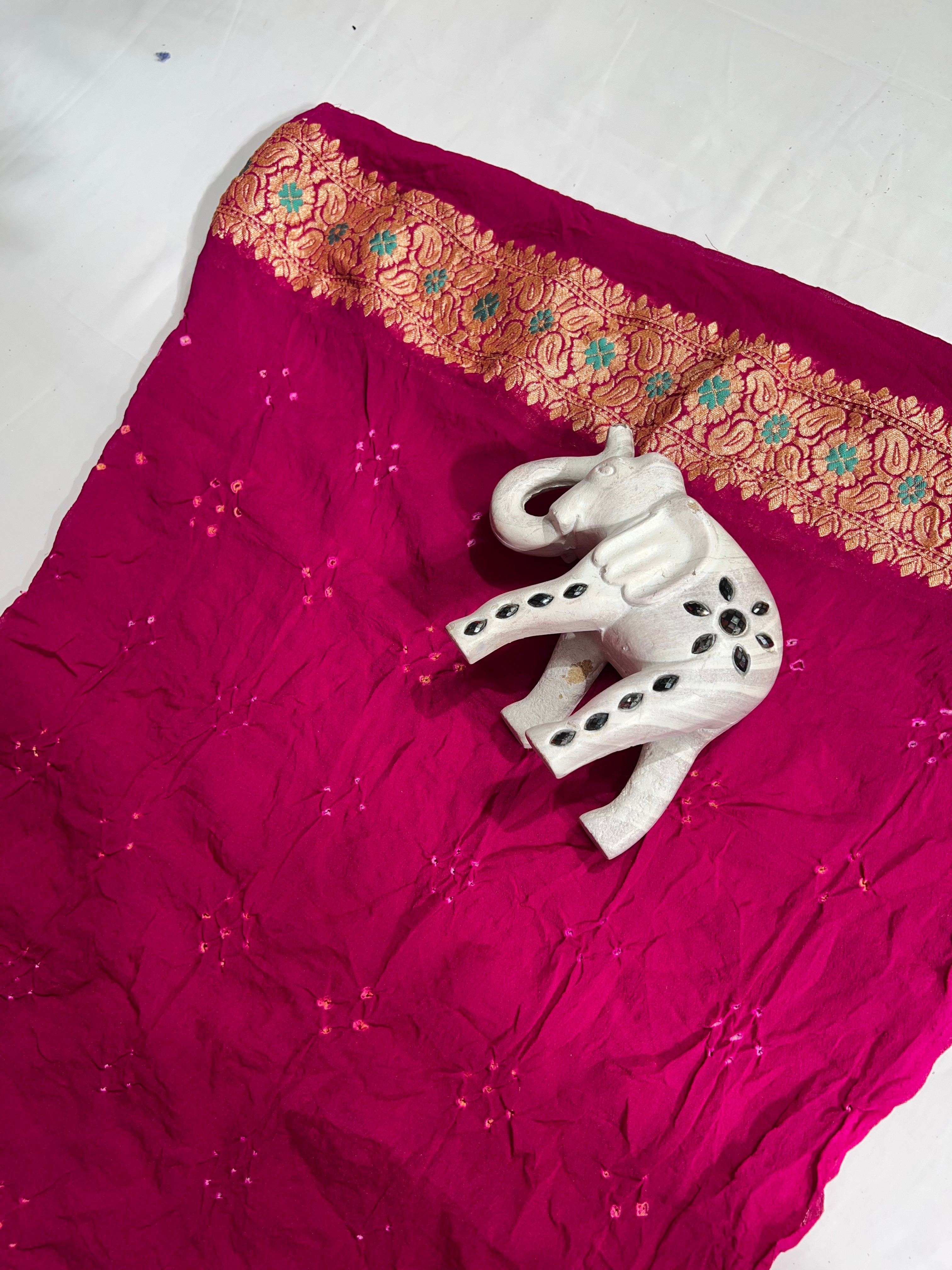 Rani Pink Meenakari Khaddi Georgette Saree with Ghatchola & Square Booty Design Pallu & Blouse