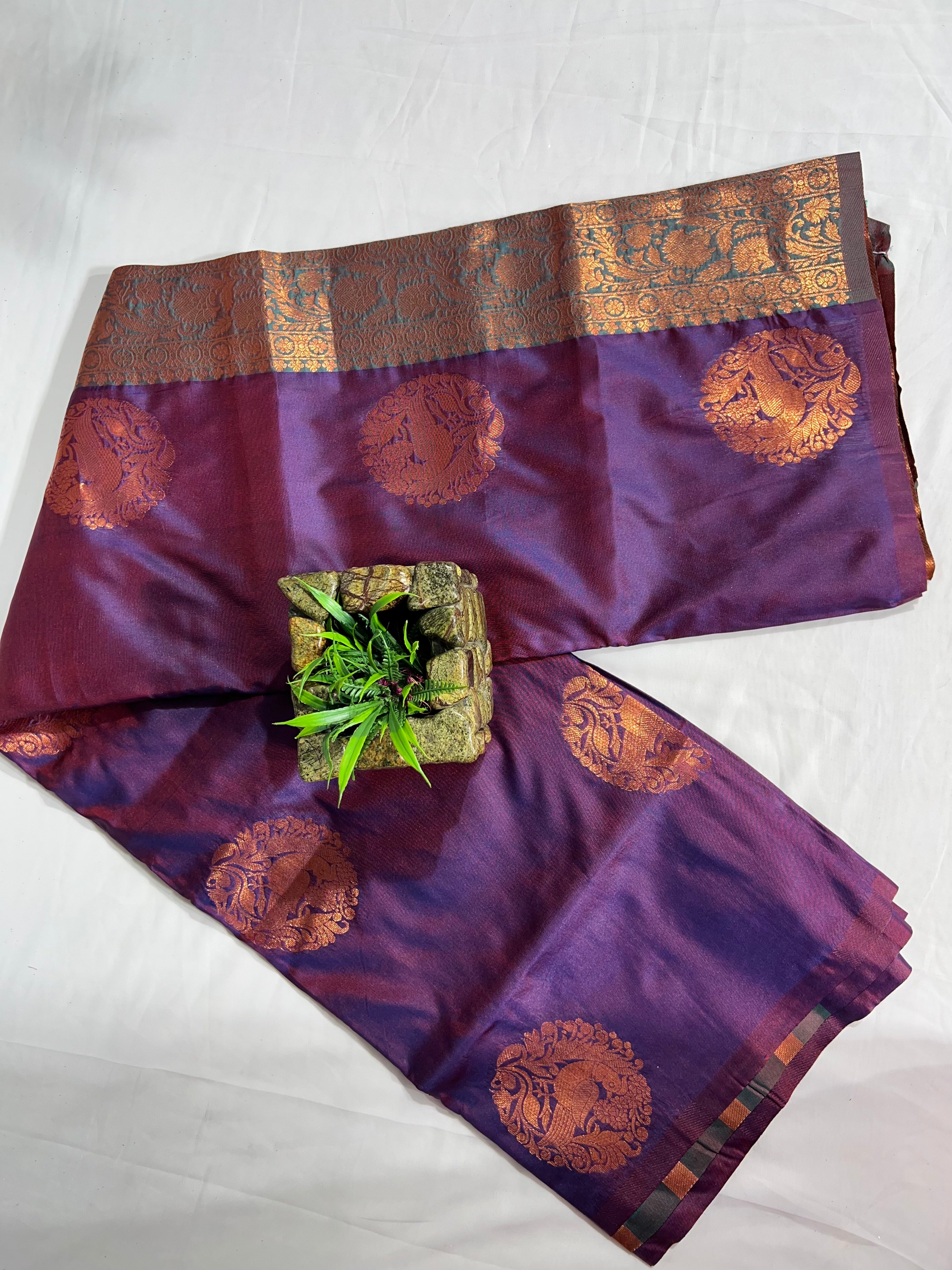 Purple 60/600 Georgette Saree with Zari & V Wing Pallu and Blouse