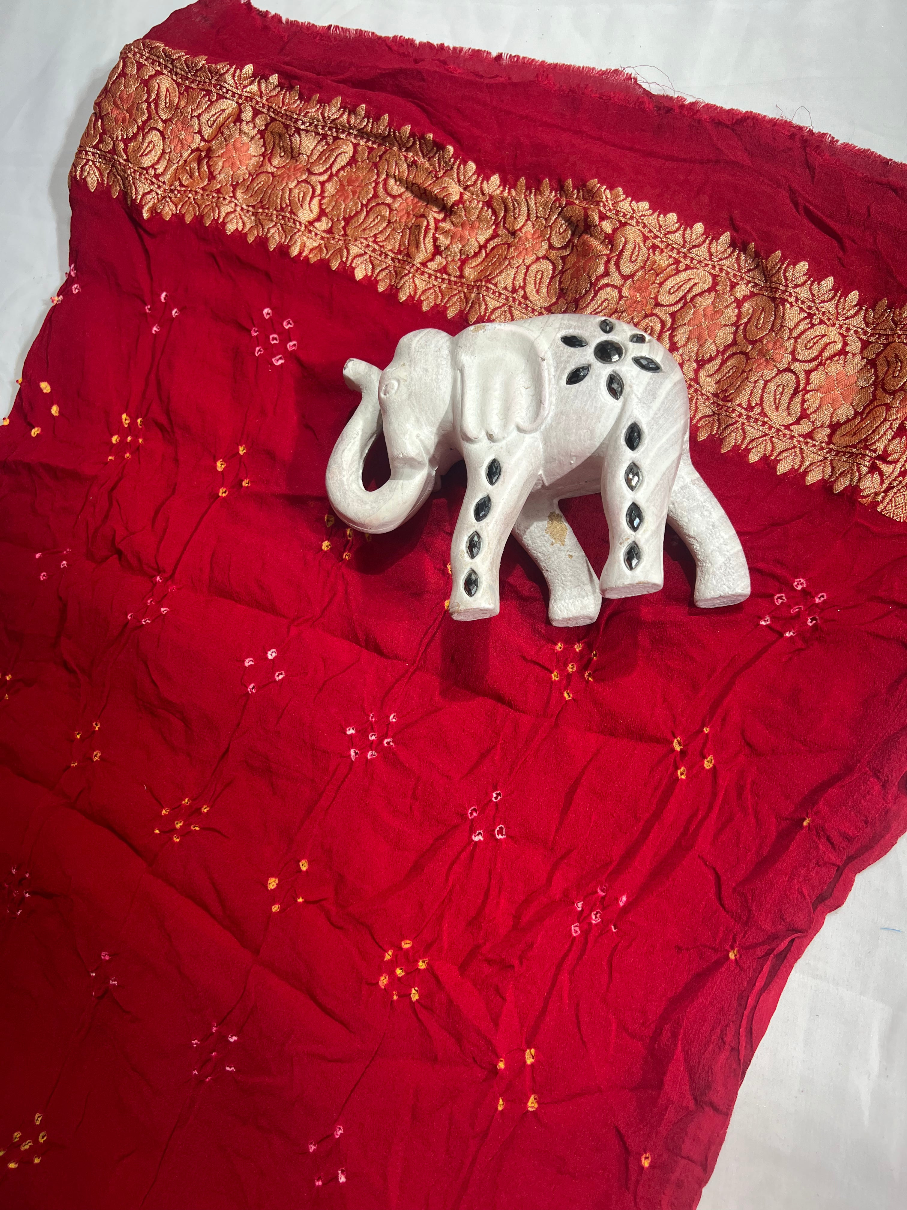 Red Meenakari Khaddi Georgette Saree with Long Booty & Ghatchola Design Pallu & Blouse