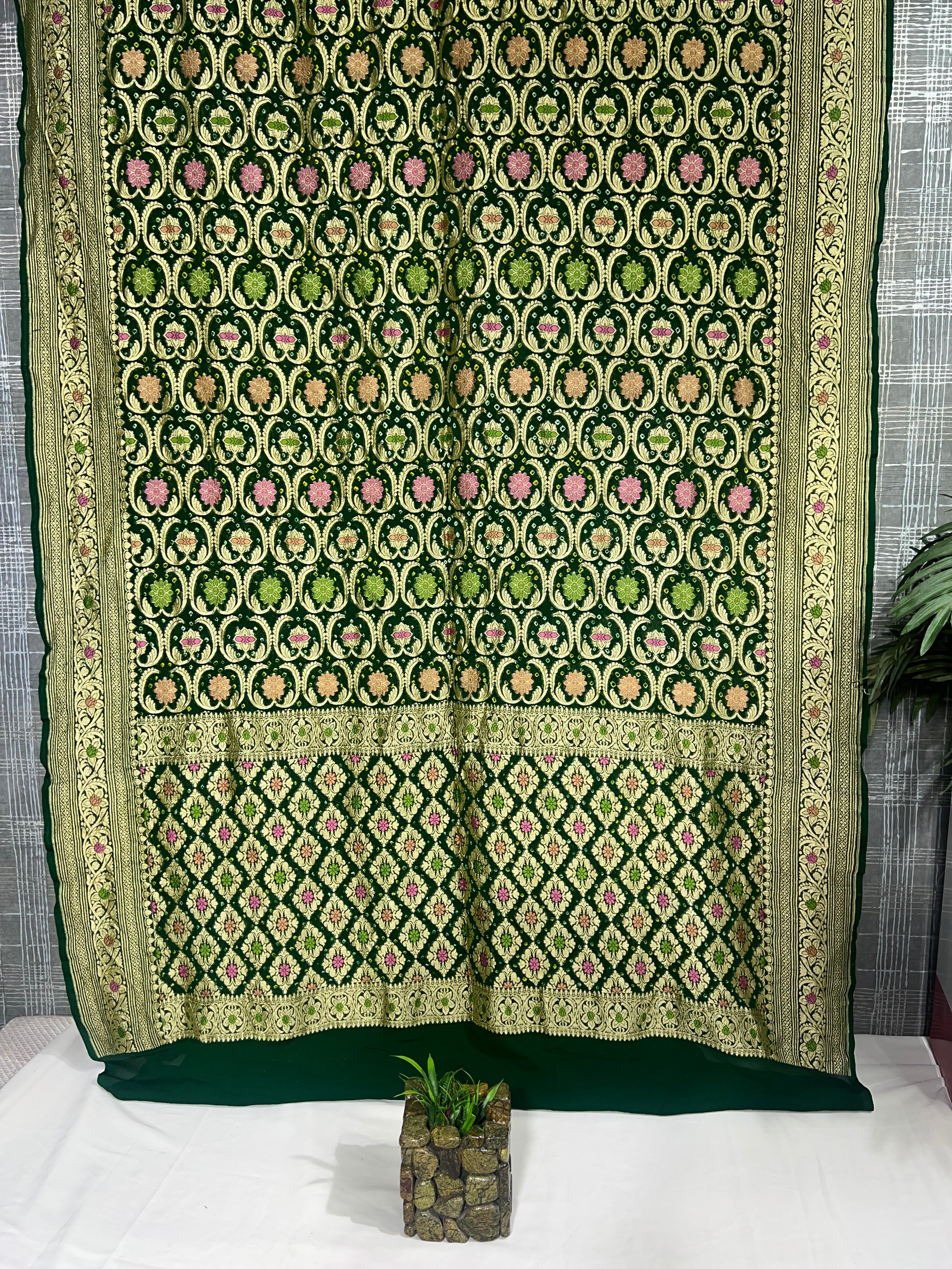 Green Meenakari Khaddi Georgette Saree with Small Booty Design Pallu & Blouse