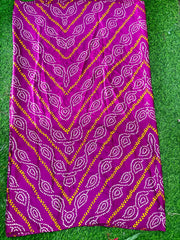 Magenta Semi Gaiji Bandhani Saree with White & Yellow Dotted Chevron Design