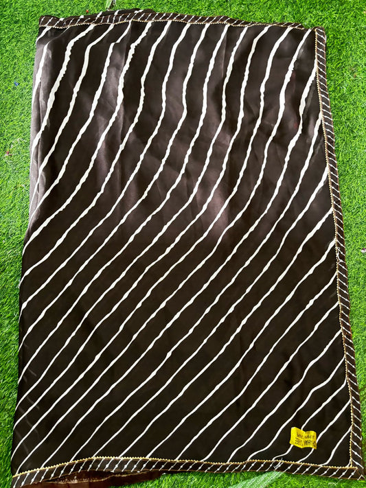 Brown Zorzet Leheriya Saree with White Diagonal Stripes