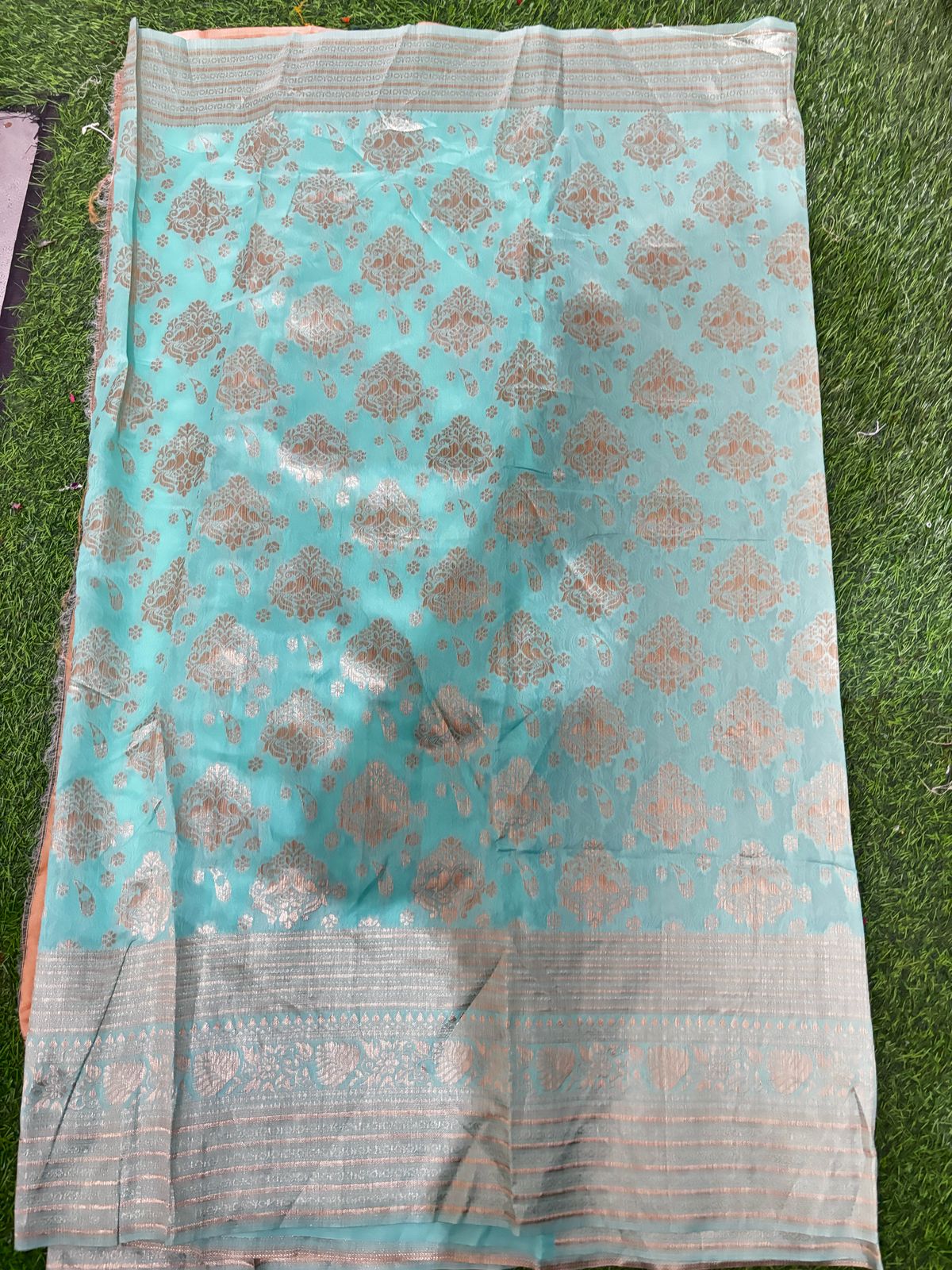Mint Green Banarasi Silk Saree with Silver Zari Weave
