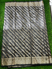 Black Banarasi Silk Saree with Golden Diagonal Zari Weave & Paisley Border