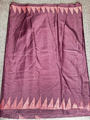 Wine Cotton Silk Saree with Simple Pink Triangular Border Design