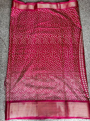 Rani Pink Fancy Silk Saree with Bandhani-Style Dotted Weave & Golden Border