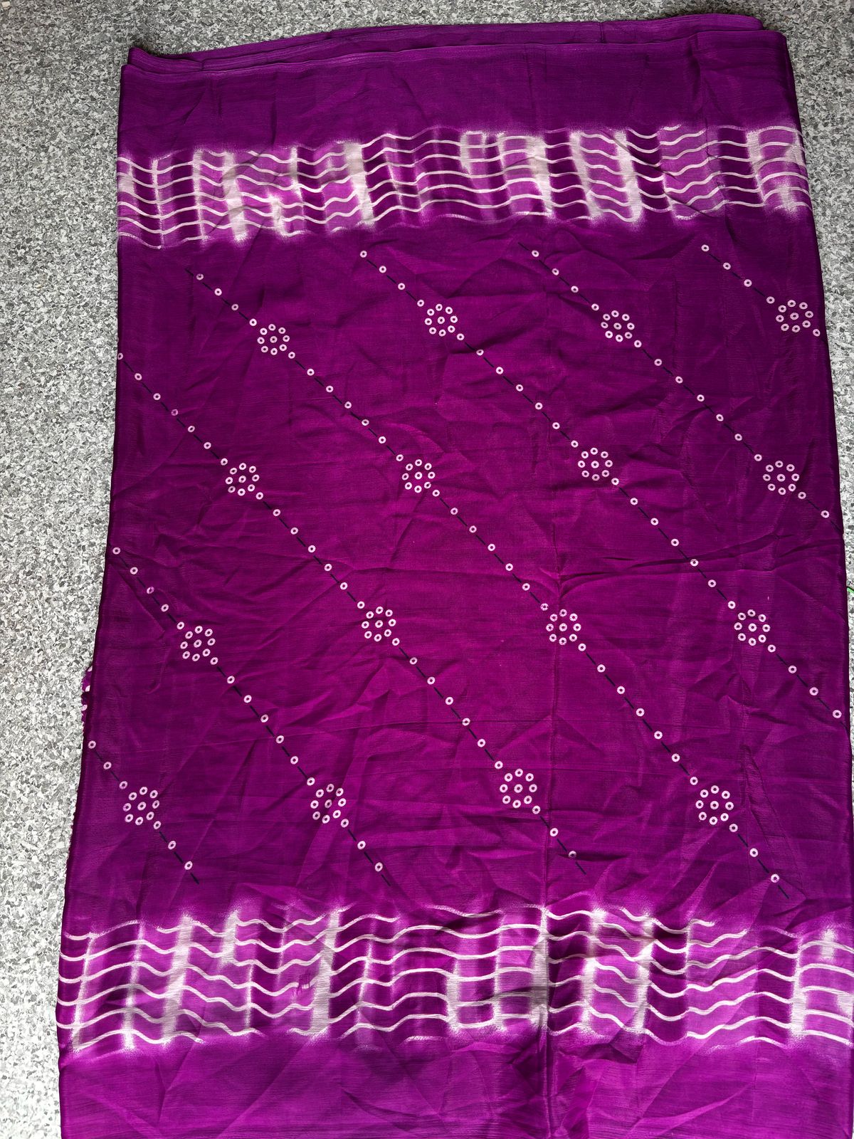 Purple Turkey Silk Saree with White Tie-Dye & Dotted Diagonal Design