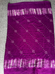 Purple Turkey Silk Saree with White Tie-Dye & Dotted Diagonal Design