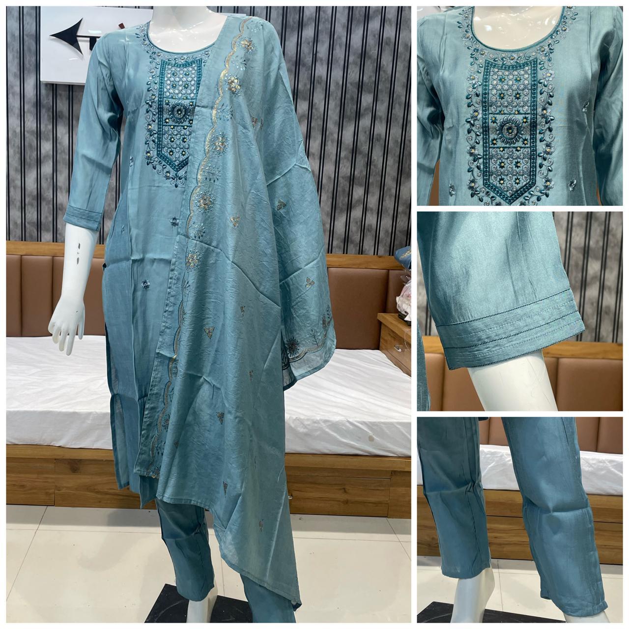 Branded Three Piece Set by Ahsaas | Festival Special Premium Silk Collection