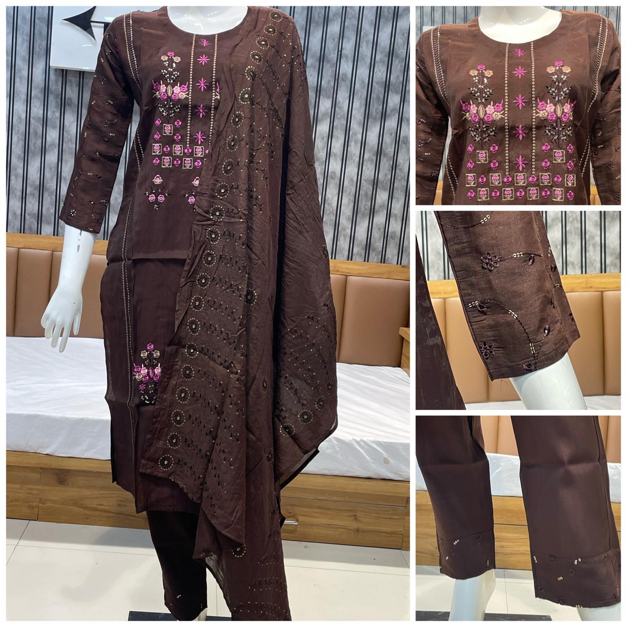 Branded Three Piece Set by Ahsaas | Festival Special Premium Silk Collection