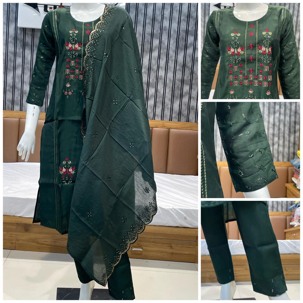 Branded Three Piece Set by Ahsaas | Festival Special Premium Silk Collection