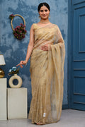 Cream Saree with Gold Zari Embroidery