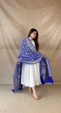 Royal Blue Khaddi Georgette Dupatta with Meenakari Floral Border