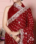 Maroon Modal Gajji Silk Saree with Bandhani Dots and Lagdi Patta Pallu