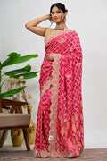 Hot Pink Khaddi Georgette Saree with Bandhani Work