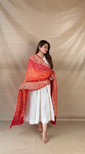 Red-Orange Khaddi Georgette Dupatta with Meenakari Weave