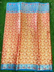 Peach & Blue Or Ganja Banarasi Silk Saree with Floral Zari Design