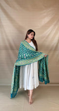 Teal Green Khaddi Georgette Dupatta with Meenakari Border