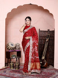 Maroon  Bandhani Saree with White Embroidered Floral Border