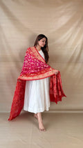 Pink and Red Khaddi Georgette Dupatta with Meenakari Floral Work