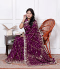 Wine Modal Gajji Silk Saree with Gota Patti Border and Bandhani Dots