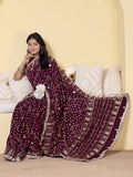 Wine Modal Gajji Silk Saree with Gota Patti Border and Geometric Work