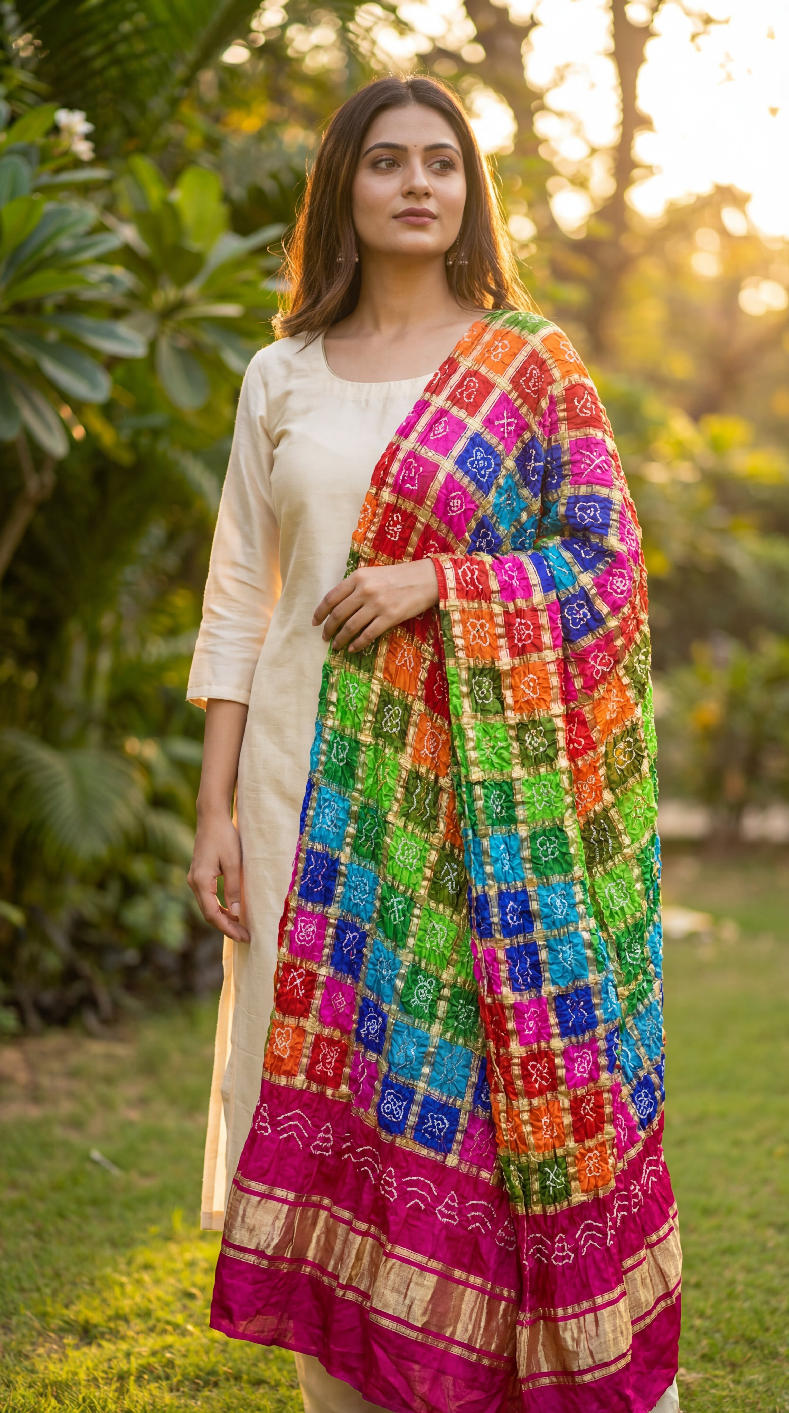 Pure Gaji Silk Bandhani Zari Festive Dupatta