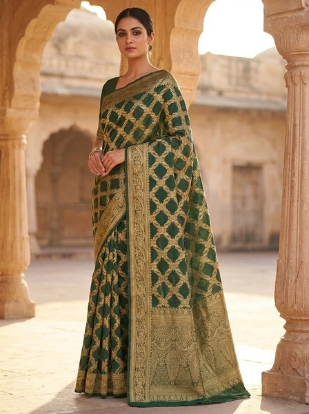 Green zari woven georgette saree