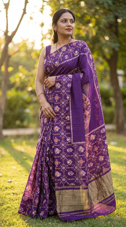 Ajrakh design silk saree