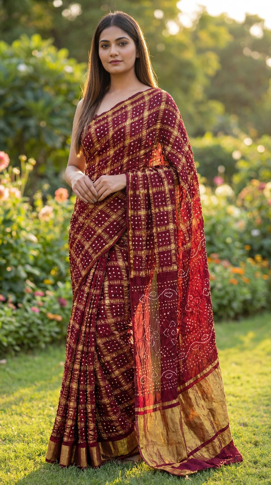 Wine Modal Gajji Hand Bandhej Ghatchola Saree