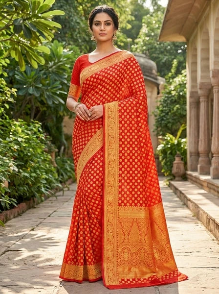 Elegant orange festive wear saree