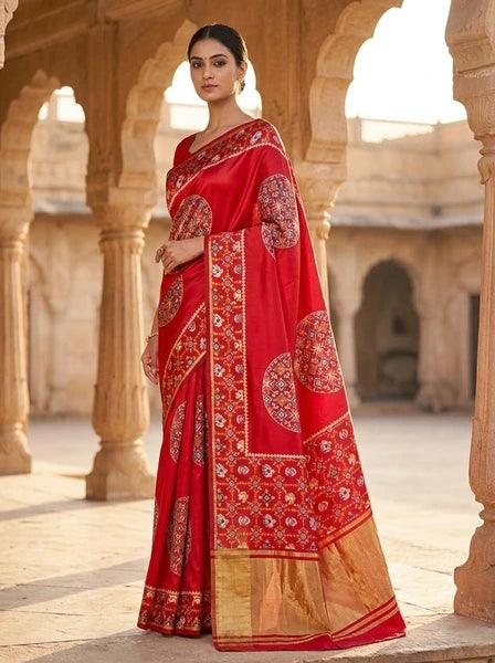 Ajrakh design silk saree