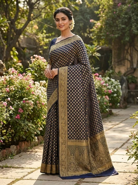 Black saree with golden motifs