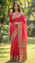Elegant Floral Border Silk Saree Front
