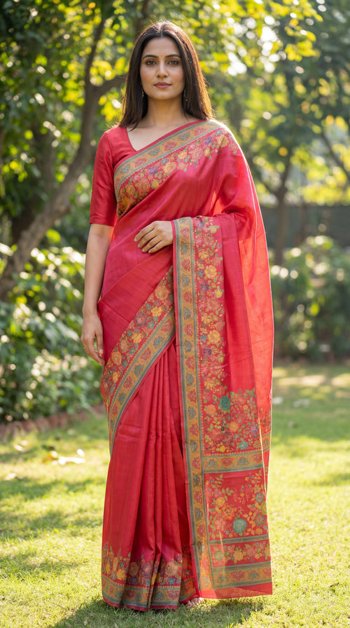 Elegant Floral Border Silk Saree Front