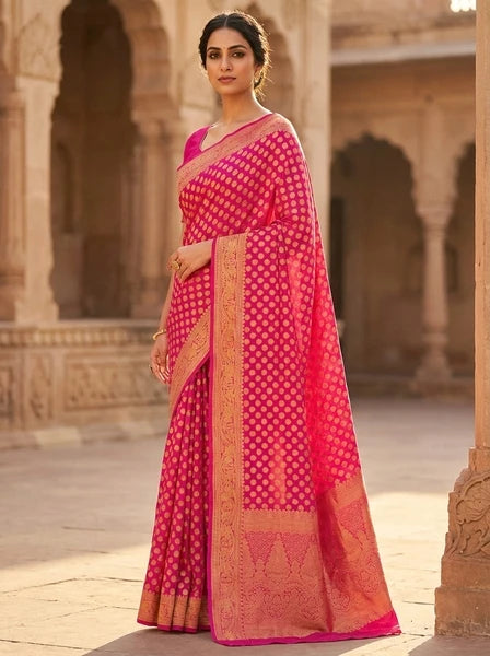 Elegant rani pink ethnic saree