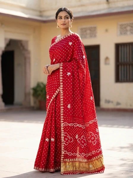 Modal Gajji Bandhani Cutdana Mangalpath Saree