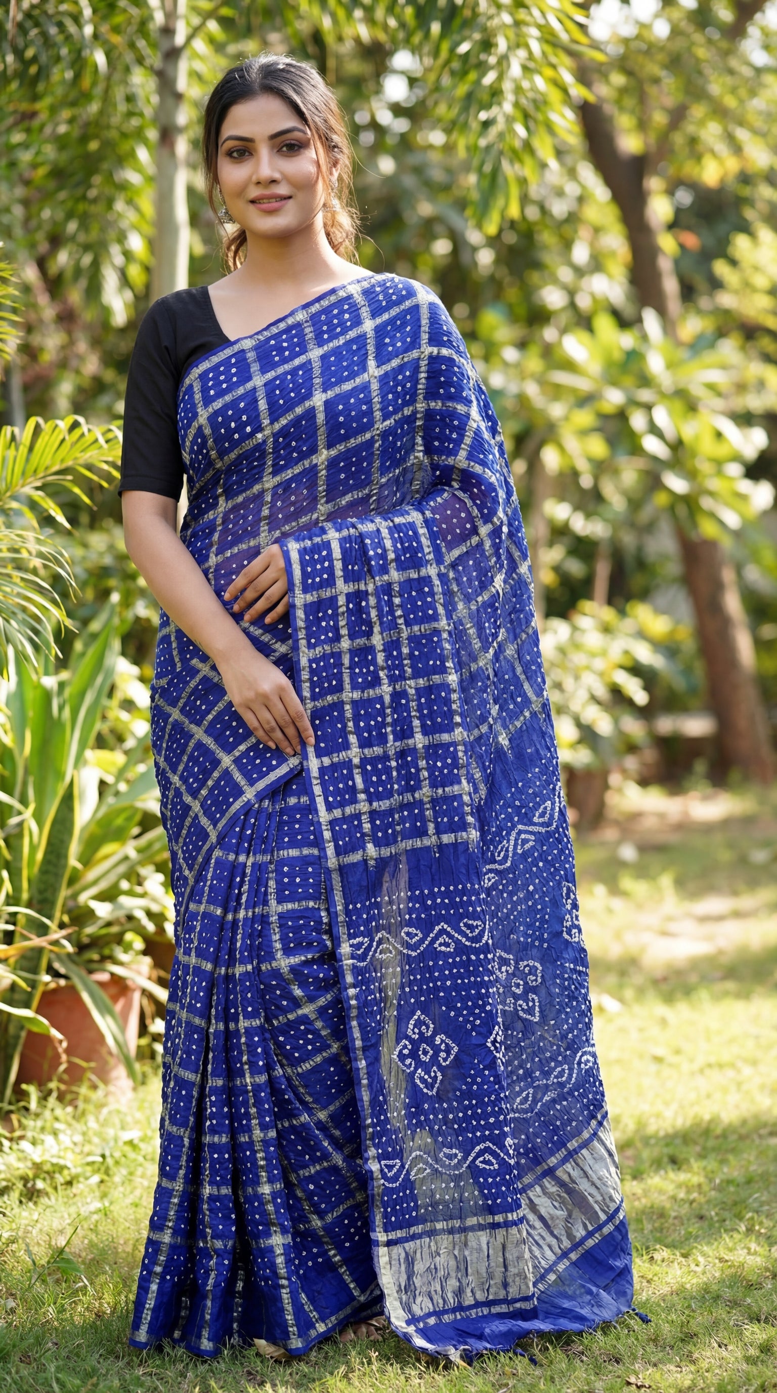 Blue Modal Gajji Hand Bandhej Ghatchola Saree