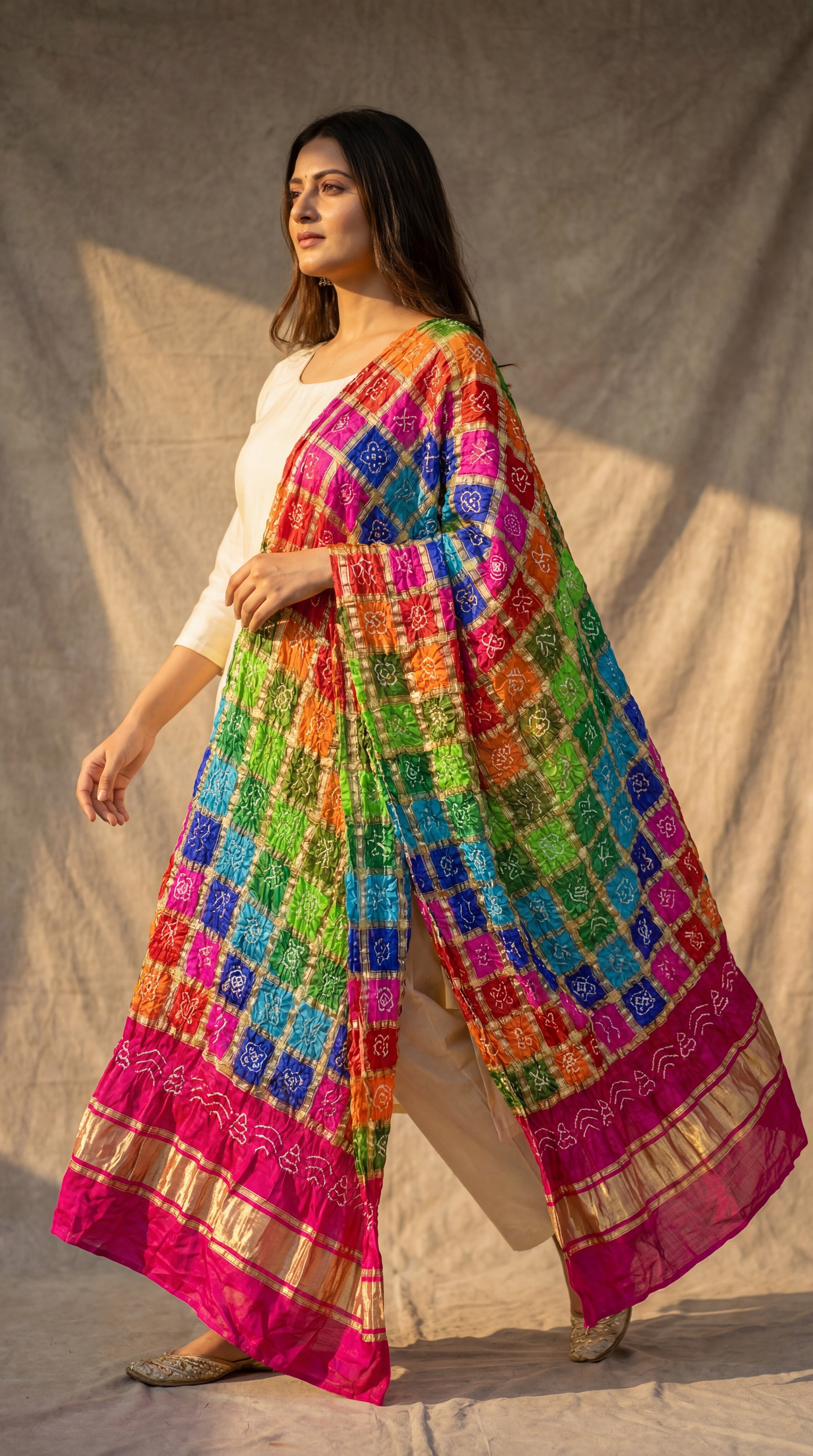 Pure Gaji Silk Bandhani Zari Festive Dupatta