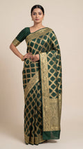 Gold lattice design emerald saree